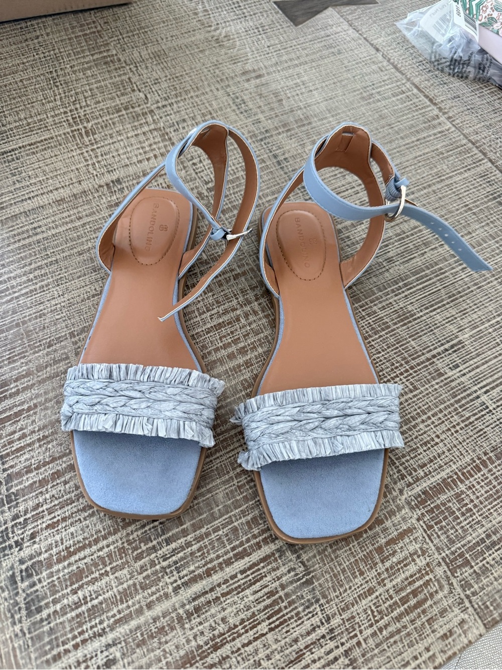 BANDOLINO Vonna Blue Ankle Strap Straw Fringe Sandals Size 8